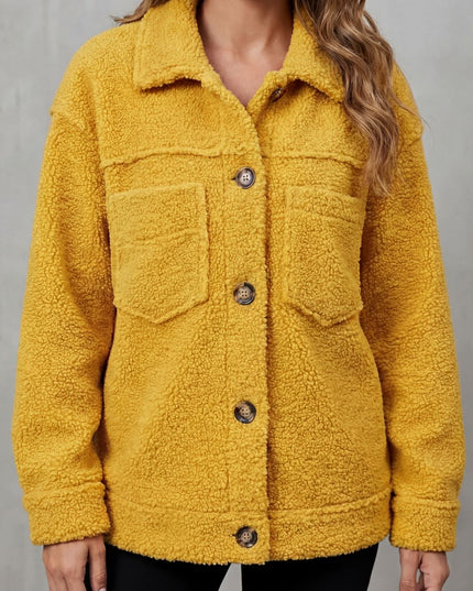 Women's Teddy Sherpa Fleece Button Up Collared Jacket