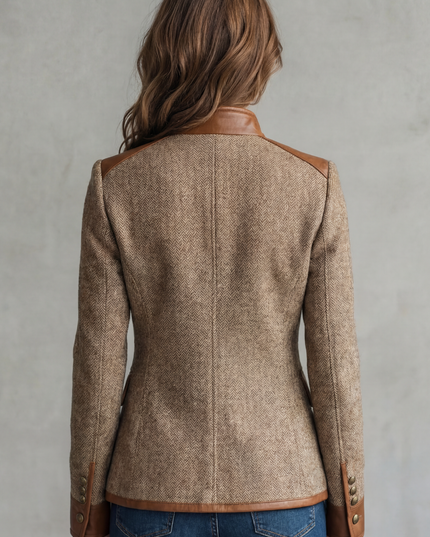 Women's Textured Faux Leather Trim Tailored Blazer