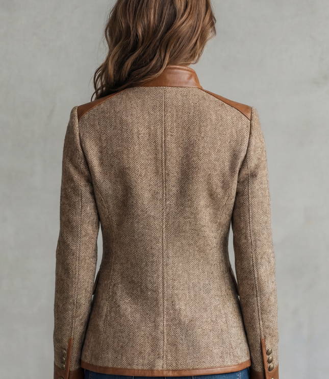 Women's Textured Faux Leather Trim Tailored Blazer