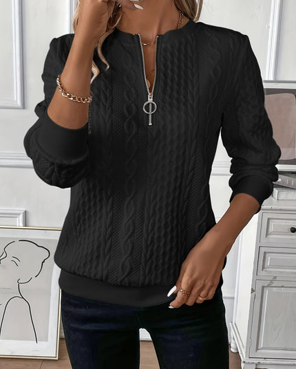 Women's Textured Knit Sweater with a Quarter-Zip Collar