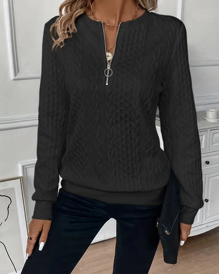 Women's Textured Knit Sweater with a Quarter-Zip Collar