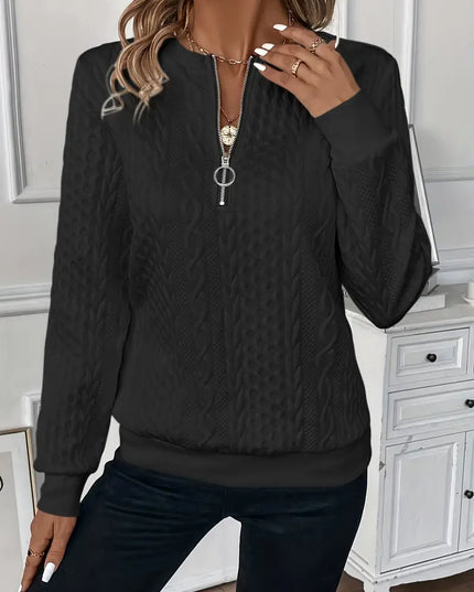 Women's Textured Knit Sweater with a Quarter-Zip Collar
