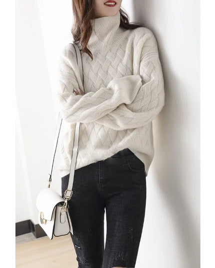 Women's Textured-Knit Turtleneck Pullover with Dropped Shoulders