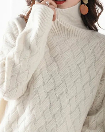 Women's Textured-Knit Turtleneck Pullover with Dropped Shoulders