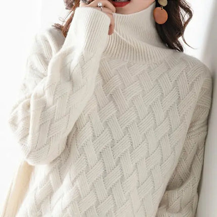 Women's Textured-Knit Turtleneck Pullover with Dropped Shoulders