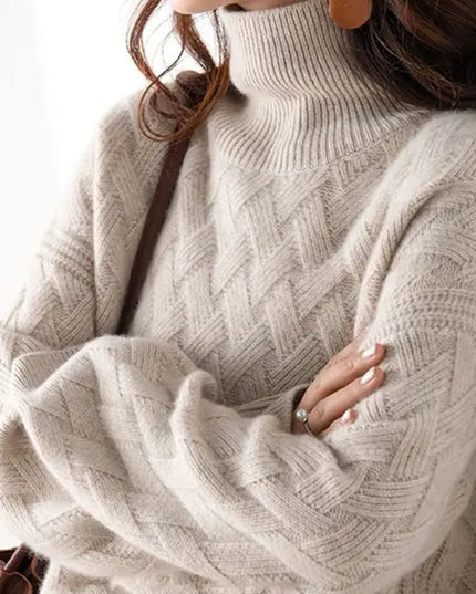 Women's Textured-Knit Turtleneck Pullover with Dropped Shoulders