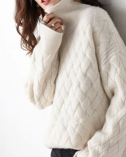Women's Textured-Knit Turtleneck Pullover with Dropped Shoulders