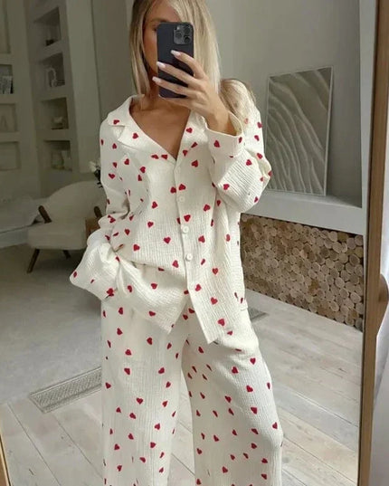 Women's Three-Piece Cardigan and Cami Set in Heart Print