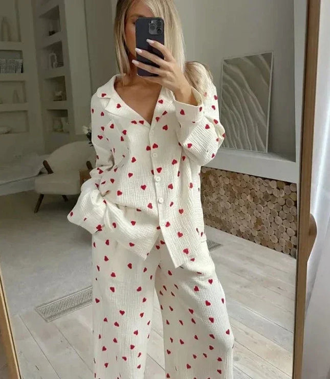 Women's Three-Piece Cardigan and Cami Set in Heart Print