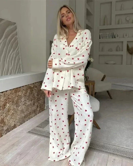 Women's Three-Piece Cardigan and Cami Set in Heart Print