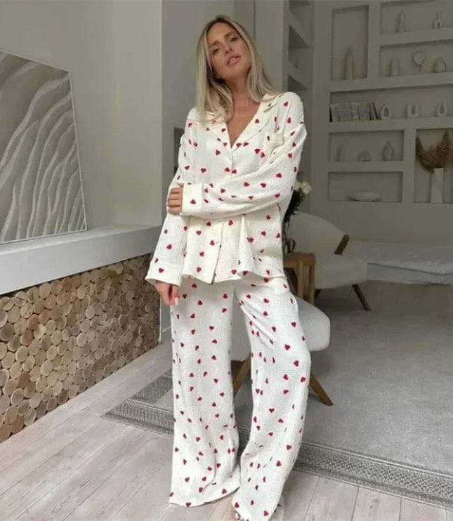 Women's Three-Piece Cardigan and Cami Set in Heart Print