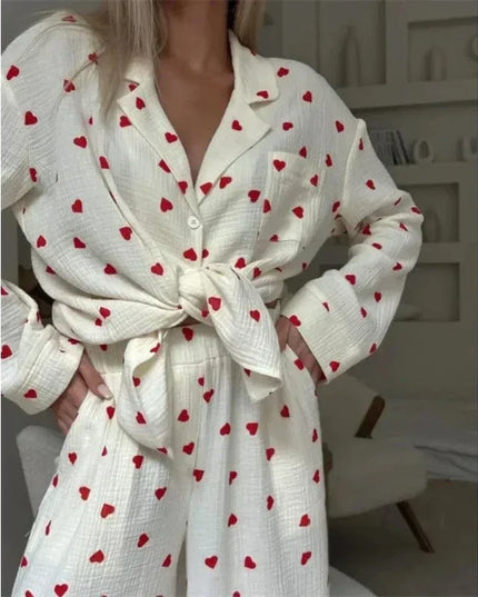 Women's Three-Piece Cardigan and Cami Set in Heart Print