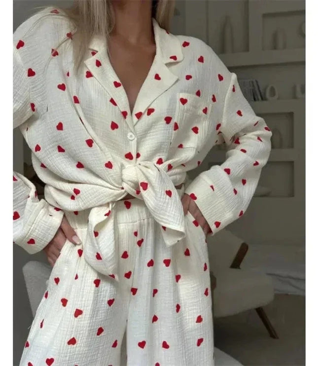 Women's Three-Piece Cardigan and Cami Set in Heart Print