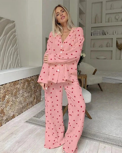 Women's Three-Piece Cardigan and Cami Set in Heart Print
