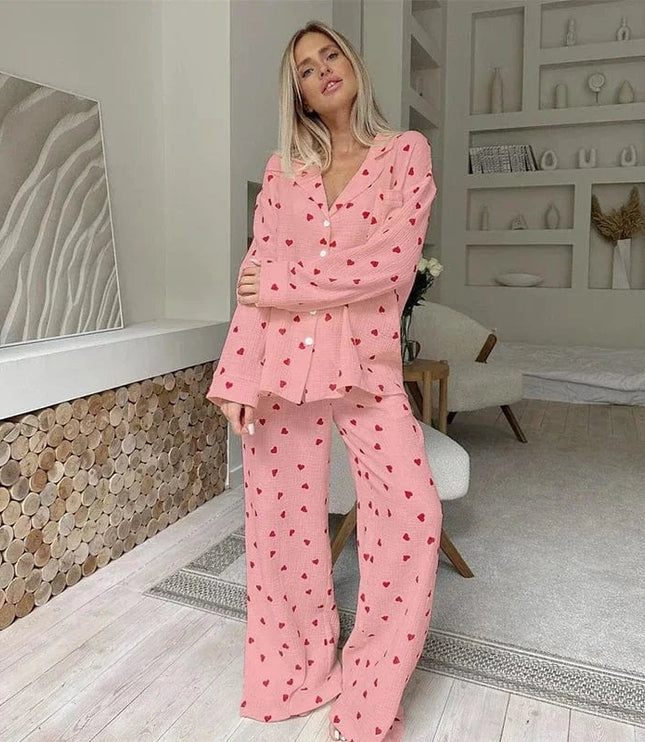 Women's Three-Piece Cardigan and Cami Set in Heart Print