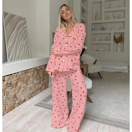 Women's Three-Piece Cardigan and Cami Set in Heart Print