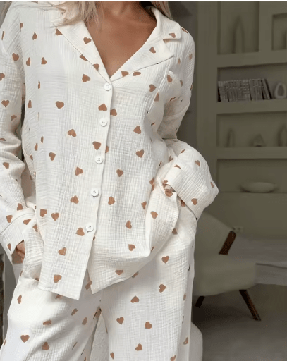 Women's Three-Piece Cardigan and Cami Set in Heart Print