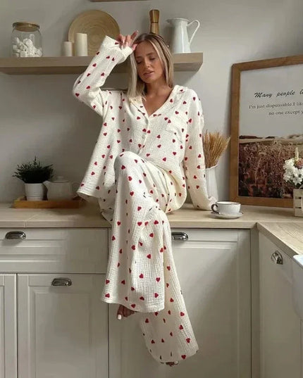 Women's Three-Piece Cardigan and Cami Set in Heart Print