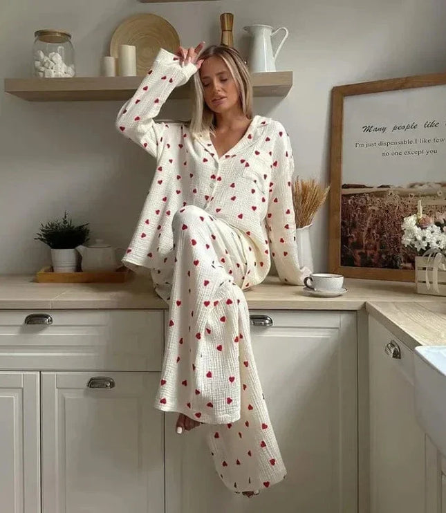 Women's Three-Piece Cardigan and Cami Set in Heart Print