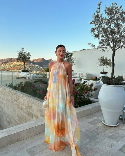 Women's Tie-Dye Print Gown with an Open Back