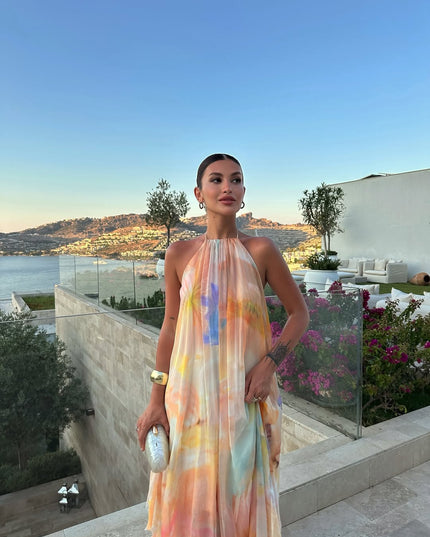 Women's Tie-Dye Print Gown with an Open Back