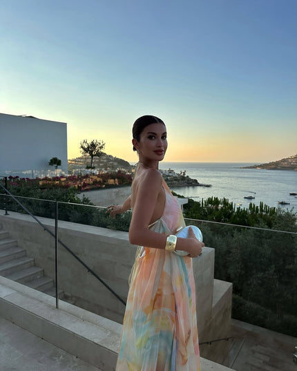 Women's Tie-Dye Print Gown with an Open Back