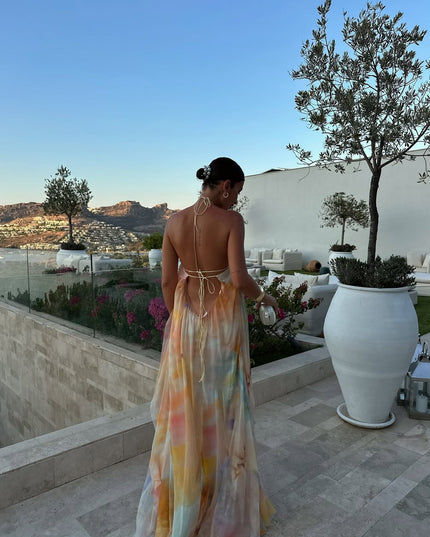Women's Tie-Dye Print Gown with an Open Back