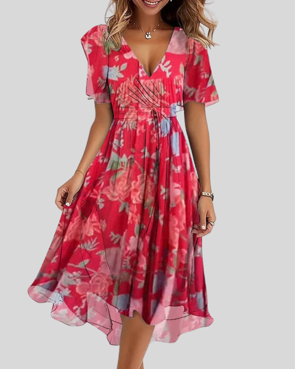 Women's Tie-Waist Dress with an Allover Floral Print