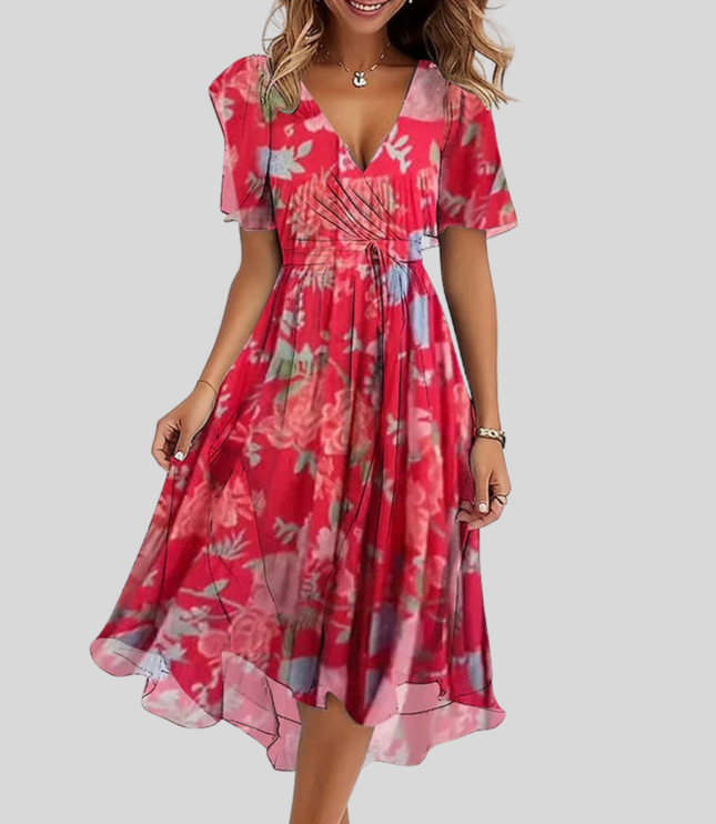Women's Tie-Waist Dress with an Allover Floral Print
