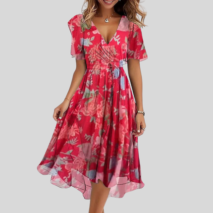 Women's Tie-Waist Dress with an Allover Floral Print