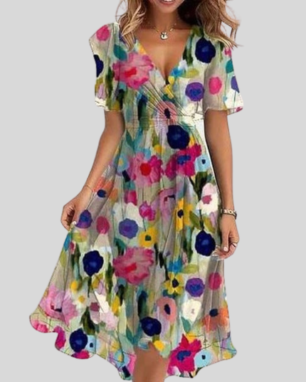Women's Tie-Waist Dress with an Allover Floral Print