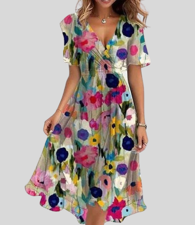 Women's Tie-Waist Dress with an Allover Floral Print