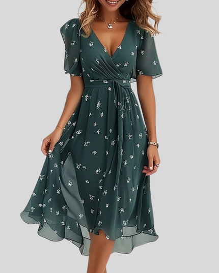 Women's Tie-Waist Dress with an Allover Floral Print