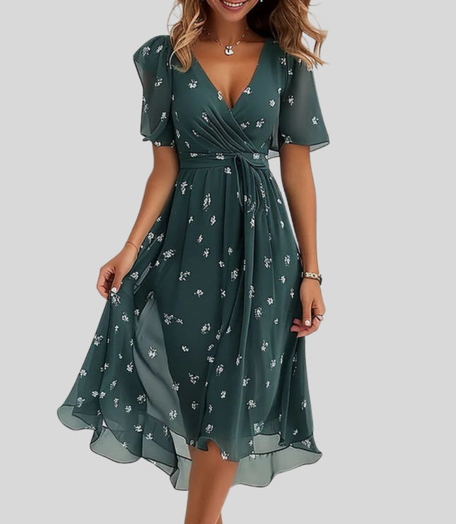 Women's Tie-Waist Dress with an Allover Floral Print