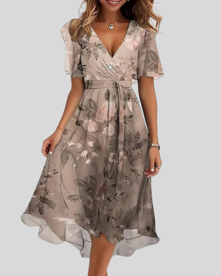 Women's Tie-Waist Dress with an Allover Floral Print