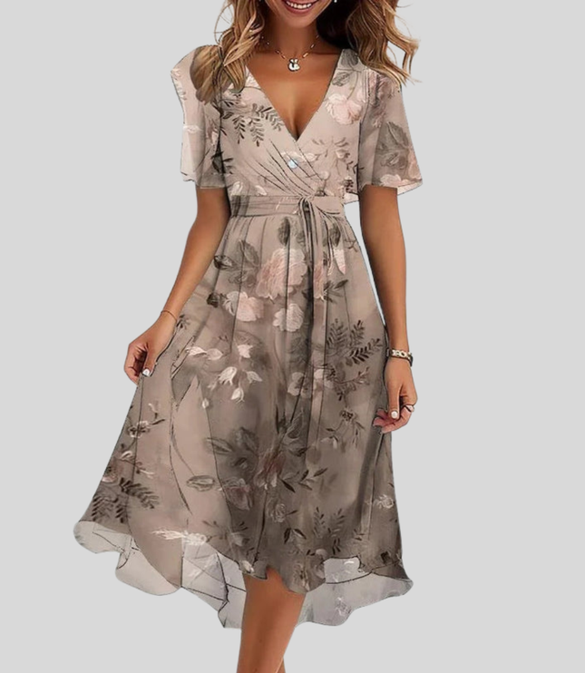 Women's Tie-Waist Dress with an Allover Floral Print