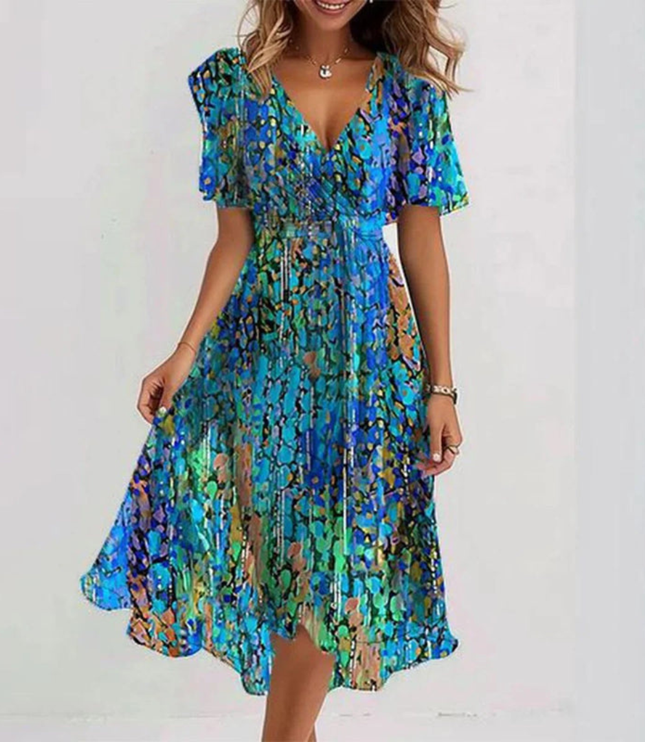 Women's Tie-Waist Dress with an Allover Floral Print