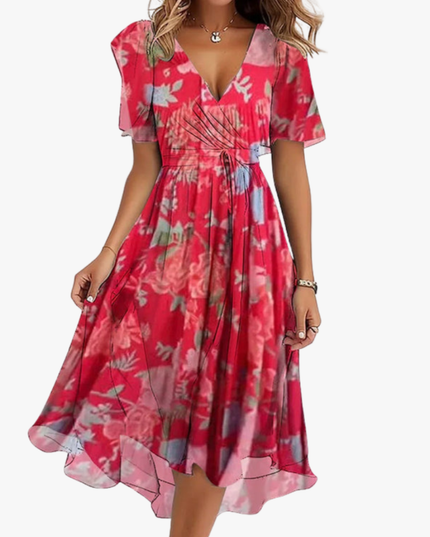 Women's Tie-Waist Dress with an Allover Floral Print