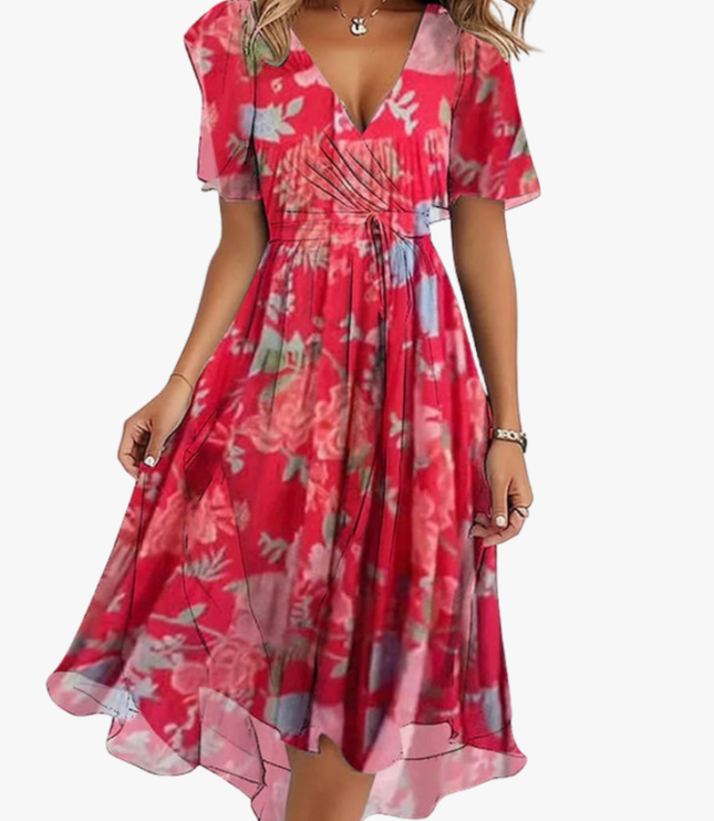 Women's Tie-Waist Dress with an Allover Floral Print