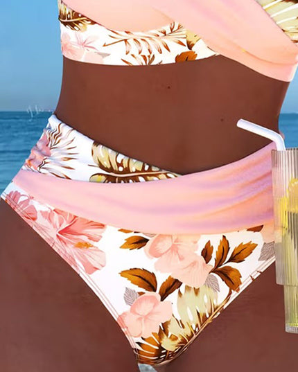 Women's Tropical Print Bikini with an Asymmetric Wrap Top