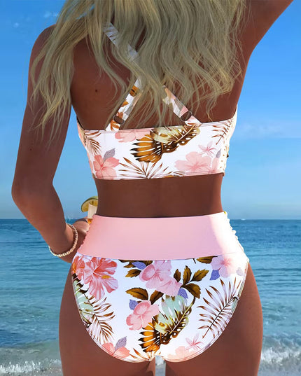 Women's Tropical Print Bikini with an Asymmetric Wrap Top