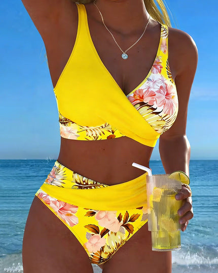 Women's Tropical Print Bikini with an Asymmetric Wrap Top