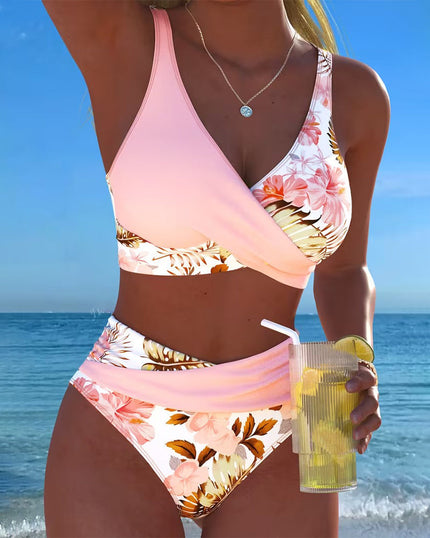 Women's Tropical Print Bikini with an Asymmetric Wrap Top