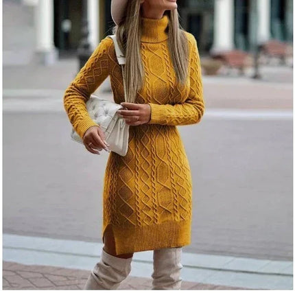 Women's Turtleneck Mini Dress in a Wool-Look Knit