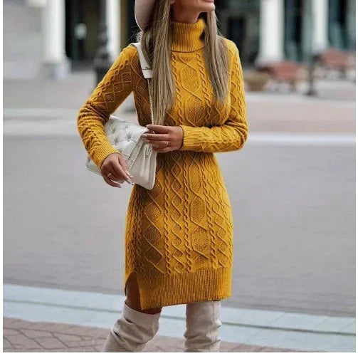 Women's Turtleneck Mini Dress in a Wool-Look Knit
