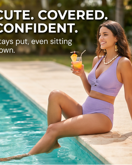 Women's Twist Front High Waist Ribbed Bikini Set