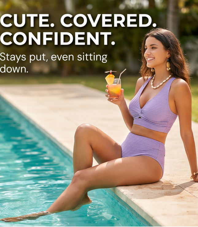 Women's Twist Front High Waist Ribbed Bikini Set