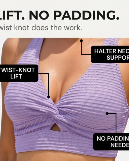 Women's Twist Front High Waist Ribbed Bikini Set