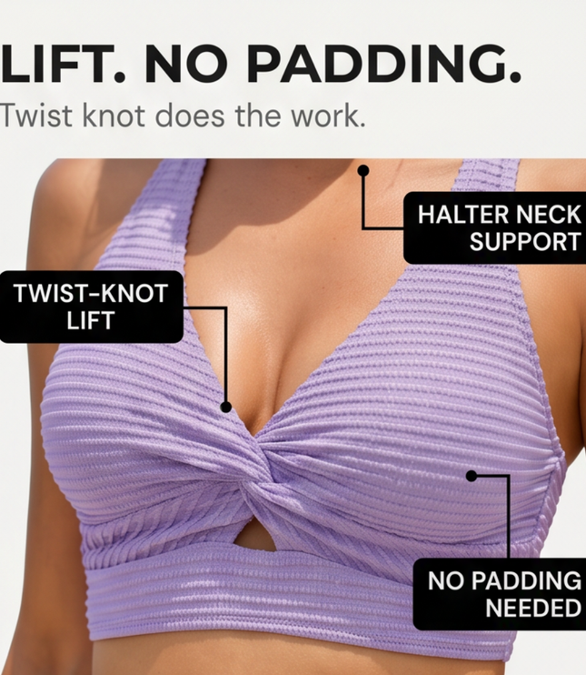 Women's Twist Front High Waist Ribbed Bikini Set
