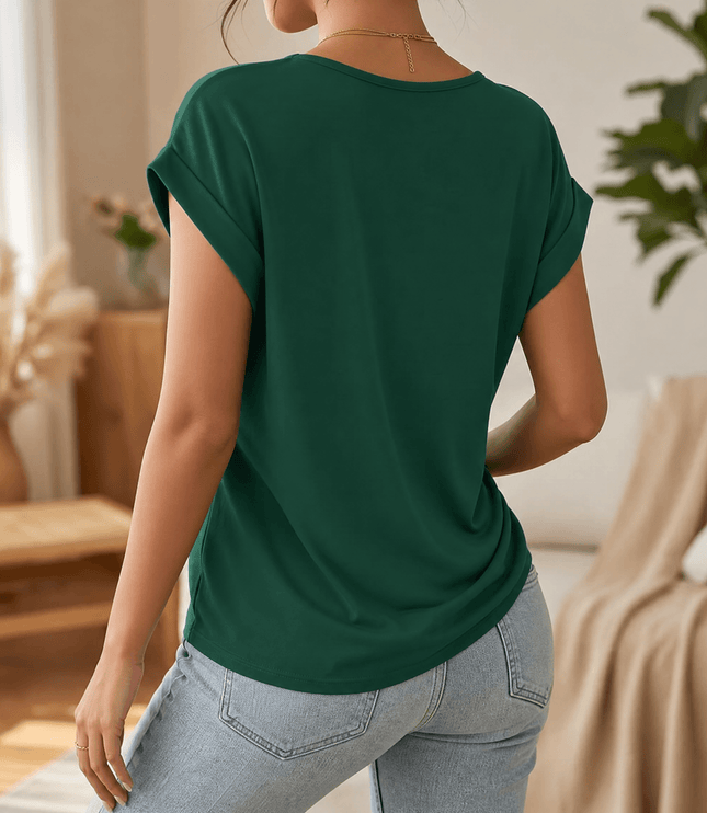 Women's Twist Knot Front V-Neck Cap Sleeve Top